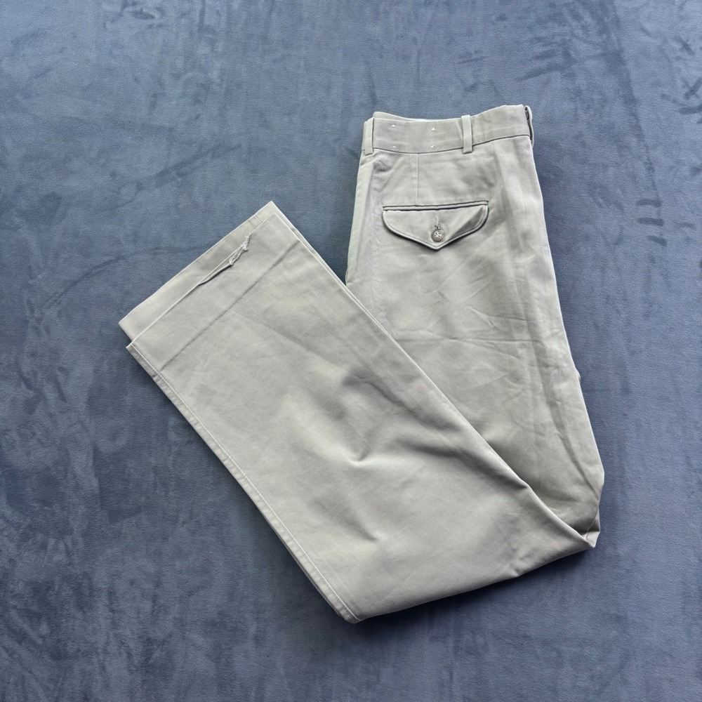 Vtg Khaki Chinos Straight Leg Cotton Twill Paul Stuart Trousers Tan 36x30